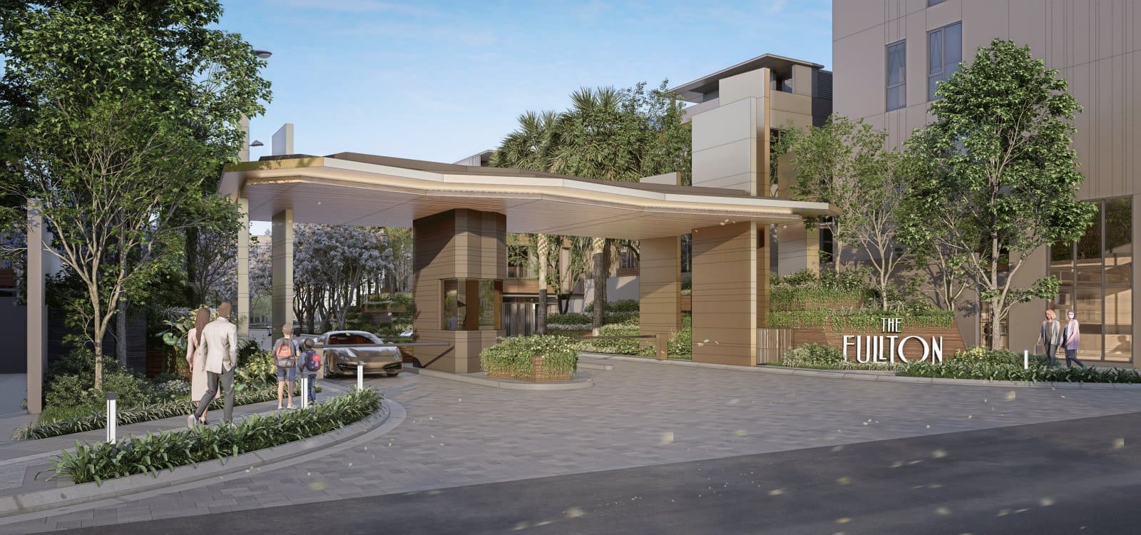 Cổng vào The Fullton CapitaLand tại Vinhomes Ocean Park 3, Hưng Yên, mang lại cuộc sống đẳng cấp và tiện nghi.