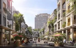 Phối cảnh khu phố thương mại sôi động của dự án Xanh Island Cát Bà, biến đảo Cát Bà thành điểm đến đẳng cấp.