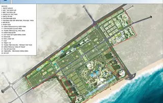 Quy hoạch tổng thể dự án Sun Group Vũng Tàu với các khu vực nghỉ dưỡng, thương mại, và tiện ích công cộng.